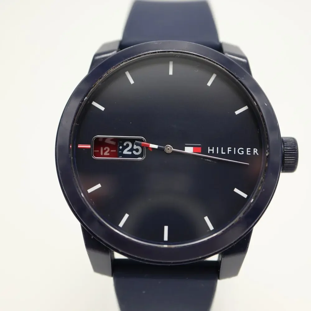 Tommy Hilfiger 'Analogue Denim' 42mm Watch Jump Hour Blue Silicone w New Battery